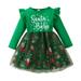 Toddler Kids Baby Romper Girls Child Christmas Long Sleeve Snowman Prints Tulle Dresses Splicing Fluffy Princess Dress Outfits For 18-24 Months