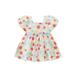 Kids Girl Dresses Short Sleeve Square Neck Floral Print Ruffled Princess A-Lined Party High Waist Dress