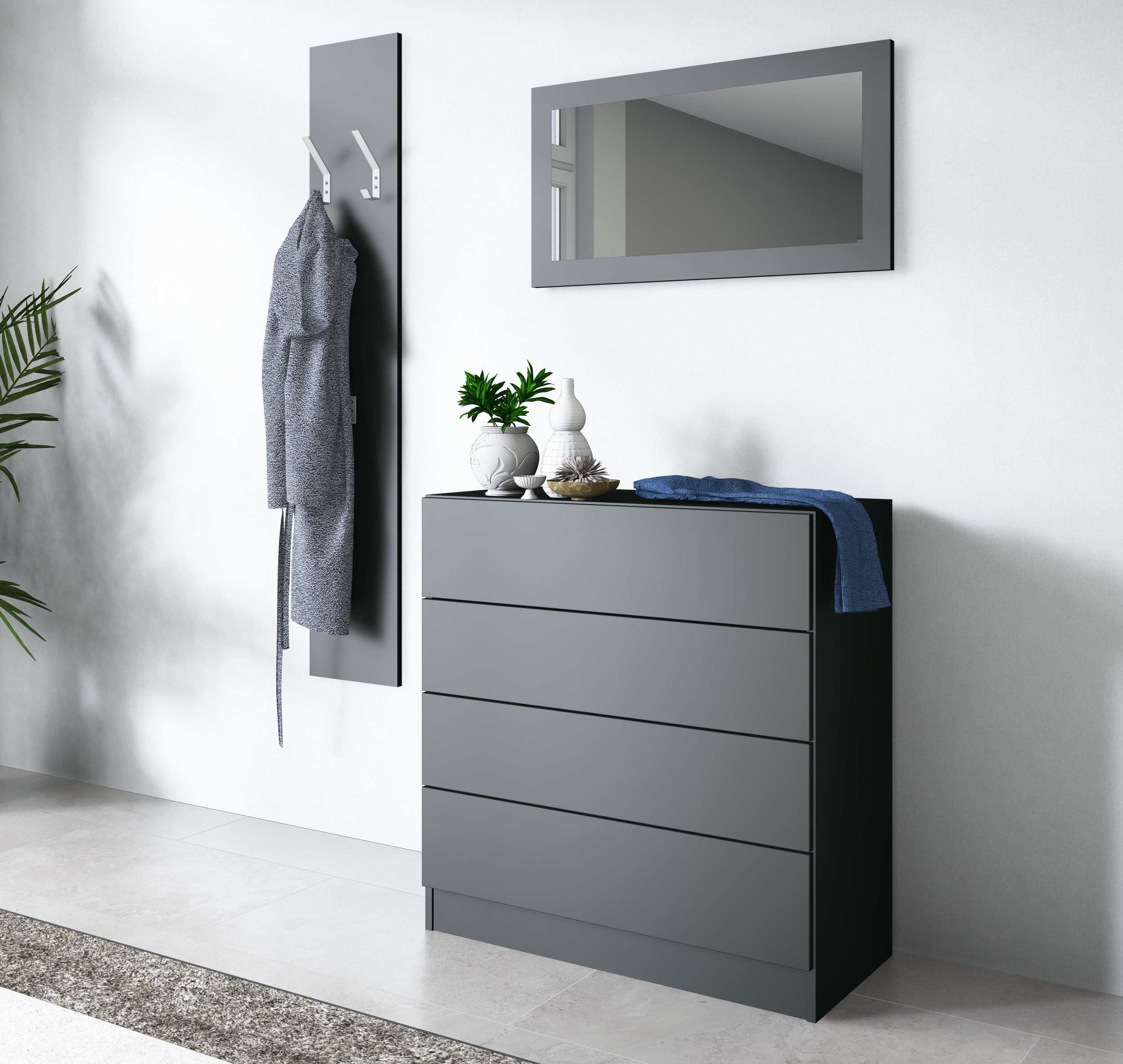 Garderoben-Set BORCHARDT MÖBEL "Vaasa 3", schwarz (schwarz matt), Kastenmöbel-Sets, mit Push to Open-Funktion