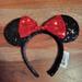 Disney Accessories | Disney Parks Orginal Classic Sequin Minnie Mouse Ears With Red Bow | Color: Black/Red | Size: Os