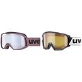 Uvex elemnt FM - Skibrille für Damen und Herren - vergrößertes, beschlagfreies Sichtfeld & athletic LGL - Skibrille für Damen und Herren - konstrastverstärkend- black/lasergold lite-blue - one size