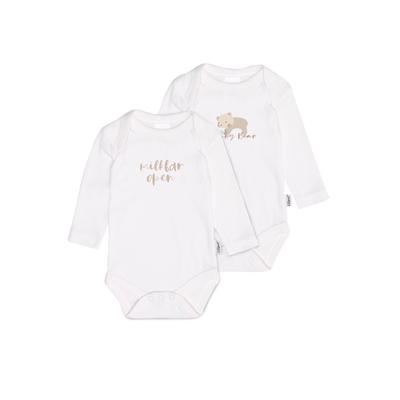 Body LILIPUT "Milkbar open & Baby bear", Baby, Gr. 50/56, EURO-Größen, weiß, 100% Baumwolle, bedruckt, kurz, Rundhals, Langarm, Bodies, mit Druckknöpfen Image