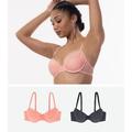 Dorina 2 Pack Coral and Grey Stripe Lace Bras New Look