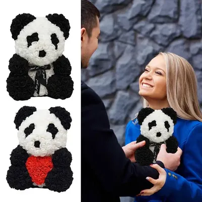 Ours de Panda en fleurs artificielles 9.84 pouces ours de Panda en roses artificielles décor de