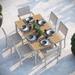 Oxford Garden Travira 6 - Person Rectangular 63" Long Powder Coated Aluminum Outdoor Dining Set Wood in White/Brown | 40 W x 63 D in | Wayfair