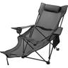 Gray Reclining Folding Camp Chair with Footrest Mesh Lounge Beach Chaise