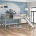 Full Size Loft Bed Wood Bed with Slide, Stair and Chalkboard