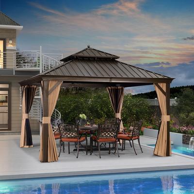 PURPLE LEAF Outdoor Gazebo Aluminum Frame Galvanized Steel Hardtop Gazebo
