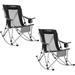 FUNDANGO 2 Pack Camping Rocking Chair Patio Lounge Folding Chair with Headrest for Adult Support up to 220lbs Black