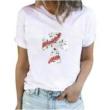 fartey Graphic Tops for Women Baseball Heart Funny Letter Print Tshirt Loose Fit Short Sleeve Crewneck Baseball Match Gifts Tee