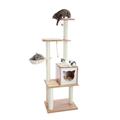 Clearance Modern Wooden Cat Tree Multi-Level Cat Tower With Fully Sisal Covering Scratching Posts Deluxe Condos And Large Space Capsule Nest