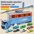 Hesroicy 1 Set Container Truck Toy Deformable Ejection Folding Track Diecast Alloy Push Slide Vehicle Toy Parent-child Interaction 1:43 Scale Portable Car Transporter Children Toy Boys Gift