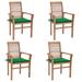 Dining Chairs 4 pcs with Green Cushions Solid Teak Wood