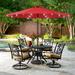 Sonerlic 9 ft LED Patio Market Umbrella with Steel Frame Outdoor Table Umbrella for Yard Poolside and Deck Red