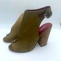 Coach Shoes | Coach Saratoga Nubuck Peep Toe Block Heeled Bootie Olive Size 8.5 | Color: Green | Size: 8.5