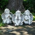 Northlight Seasonal 3 Piece Sitting Cherub Angel Outdoor Garden Statues 11" Set Resin/Plastic in Gray | 11 H x 9.5 W x 9 D in | Wayfair 32589224