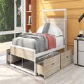 17 Stories Metal Platform Bed Frame w/ Four Drawers, Sockets & USB Ports Metal in White | 39 H x 62 W x 80.3 D in | Wayfair