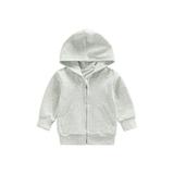 Qtinghua Toddler Baby Boy Girl Zip Up Hoodies Sweatshirt Long Sleeve Hooded Jacket Cardigans Casual Fall Clothes Gray 3-4 Years