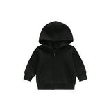Qtinghua Toddler Baby Boy Girl Zip Up Hoodies Sweatshirt Long Sleeve Hooded Jacket Cardigans Casual Fall Clothes Black 18-24 Months