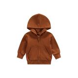 Qtinghua Toddler Baby Boy Girl Zip Up Hoodies Sweatshirt Long Sleeve Hooded Jacket Cardigans Casual Fall Clothes Dark Orange 12-18 Months