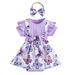 KI-8jcuD Baby Girl Outfits 9-12 Months Girls Short Sleeve Floral Prints Ribbed Romper Bodysuits Dress Headbands Set Bodysuits Girls 4 Month Baby Girl Clothes 9Month Baby Girl Baby Boy Clothes Long S