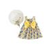 Baby Girl 2Pcs Summer Outfits Sleeveless Bow Front Floral Print Dress + Sun Hat Set