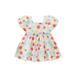 Infant Girl Dresses Short Sleeve Square Neck Floral Print Ruffled Princess A-Lined Party High Waist Dress