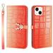 Feishell for Apple iPhone 14 Plus Wallet Case with Wrist Strap Fashion Gradient PU Leather Deer Magnetic Buckle Folio Flip Stand Credit Card Holder Shockproof Protective Phone Cover Red