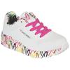 Sneaker SKECHERS "UNO LITE-LOVELY LUV", Kinder, Gr. 34, bunt (weiß, multi, 2), Lederimitat, Textil, kontrastfarbene Details, sportlich, Schuhe, Schnürschuh mit bedruckter Sohle, Größenschablone zum Download
