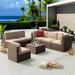 Latitude Run® Damell 7 Piece Rattan Sectional Seating Group w/ Cushions Synthetic Wicker/All - Weather Wicker/Wicker/Rattan in Brown | Outdoor Furniture | Wayfair