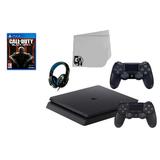 Sony 2215A PlayStation 4 Slim 500GB Gaming Console Black 2 Controller Included with Call Of Duty Black Ops 3 Game BOLT AXTION Bundle Lke New
