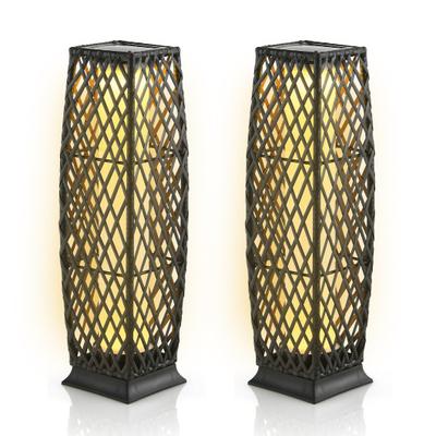 Costway 2 Pieces Solar-Powered Diamond Wicker Floo...