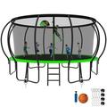 Kumix Trampoline 16FT 1500LBS Trampoline for 5-6 Adults/ 8-10 Kids Trampoline with Enclosure Basketball Hoop Ladder Wind Stake Outdoor Heavy Duty Galvanized Full Spray Pumpkin Trampoline