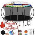 Kumix Trampoline 1200LBS for 6-7 Kids/ 2-3 Kids 12FT Trampoline with Enclosure Basketball Hoop LED Light Sprinkler Socks Outdoor Heavy Duty Galvanized Full Spray Round Trampoline No Gap Design