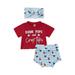 Arvbitana 3Pcs Newborn Infant Baby Boy Girls 4th of July Summer Clothes Sets 0 6 12 18 24 Months Short Sleeve Letter Print T-Shirt Tops + Shorts Headband Independence Day Outfits