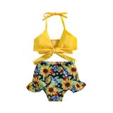 Qtinghua Toddler Baby Girl Swimsuit Sunflower Sling Halter Crop Tops Panties Bottoms Bathing Suit 2PCS Bikini Set Yellow 18-24 Months