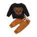 Qtinghua 2Pcs Toddler Baby Boys Girls Clothes Cartoon Bear Long Sleeve Sweatshirt Tops Long Pants Outfits Tracksuit Black 4-5 Years