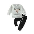 Qtinghua Toddler Infant Baby Boy Winter Clothes Cow Pullover Sweatshirt Top Jogger Pants Casual Outfits Gray Black 0-6 Months