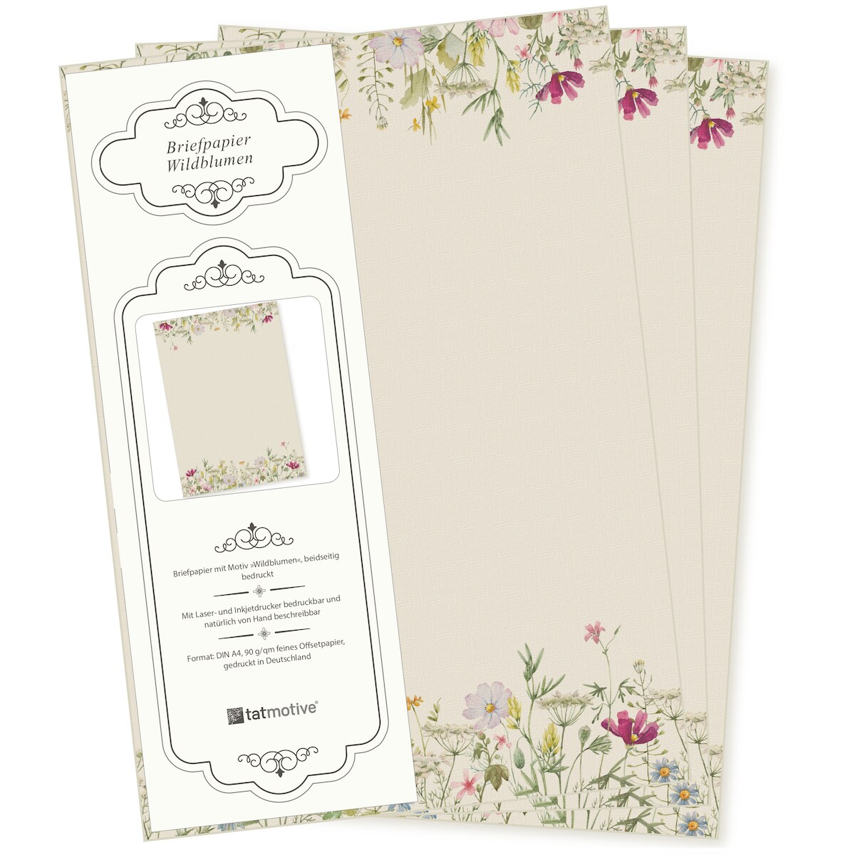 TATMOTIVE Wildblumen Briefpapier 250 Blatt Papier DIN A4 beidseitig floral Natur nachhaltig für Frauen Schreibpapier Erwachsene Image