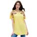 Plus Size Women's Embellished Tunic with Side Slits by Roaman's in Lemon Mist Floral Embellishment (Size 38/40) Long Shirt