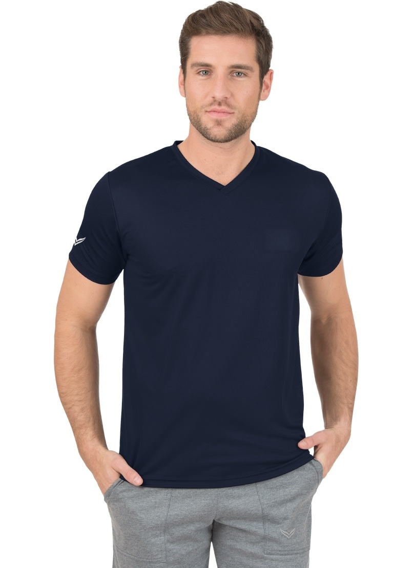 T-Shirt TRIGEMA "TRIGEMA V-Shirt COOLMAX", Herren, Gr. L, blau (navy), 100% Polyester (recycelt), Shirts Image