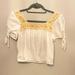 American Eagle Outfitters Tops | American Eagle White Crop Top With Gold Yellow Embroidered Trim Pattern. Xs. | Color: Gold/White | Size: Xs