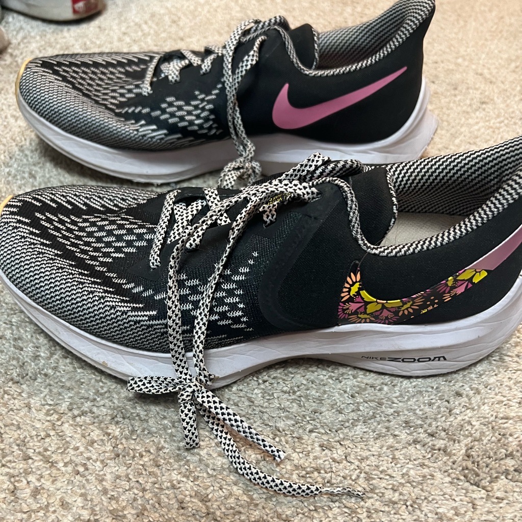 Nike Shoes | Ladies Nike Sneakers. Black And White With Pink And Flowered Nike Checks. | Color: Black/Gray | Size: 8.5