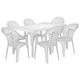 Resol 7 Piece White 90cm x 180cm Sevilla Rectangular Plastic Garden 6-Seater Dining Table and Chairs Set - Outdoor Patio Bistro Tables and Chairs Furniture Set with 38mm Parasol Hole