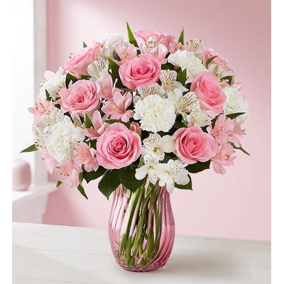 1-800-Flowers Seasonal Gift Delivery Cherished Blooms Double Bouquet W/ Pink Vase