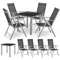 Aluminium Gartengarnitur Milano - Gartenmöbel Set mit Tisch und 4 Stühlen – Silber-Grau mit