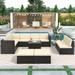 9-Pieces Outdoor Garden Patio Furniture Sets for 7-9, Rattan Wicker Sectional Sofa Conversation Sets for Terrace & Garden