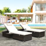 2 Piece Outdoor PE Wicker Chaise Patio Lounge Recliner Chair with Side Table