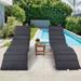 Outdoor Patio Wood Portable Extended Chaise Lounge Set with Foldable Tea Table