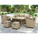 6-Pieces Outdoor Garden Patio Furniture Sets for 5-7, PE Rattan Wicker Sectional Cushioned Sofa Sets for Terraces, Garden & Yard